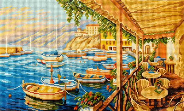Алмазная (кристальная) мозаика Фрея, Кафе у причала, 50х30 см
