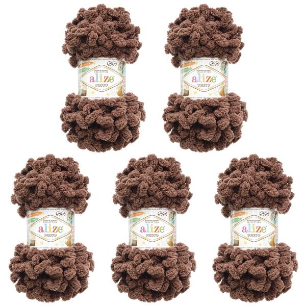 Пряжа Alize (Ализе) Puffy / уп.5 мот. по 100 г, 9м, 534 темно-ореховый