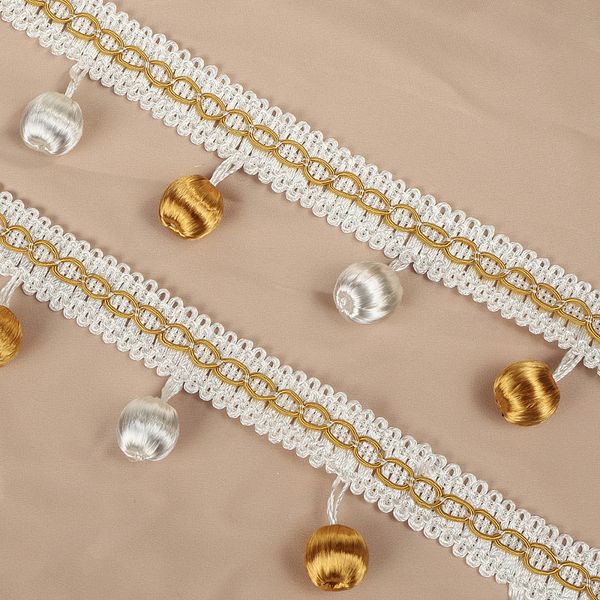 Бахрома отделочная 40.0 мм / 10 метров, 6152-0332, цв.белый+золото 6362