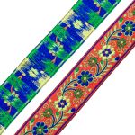 Лента (тесьма) жаккардовая 33.0 мм / 7 метров, оранжевый с цветами, 11823