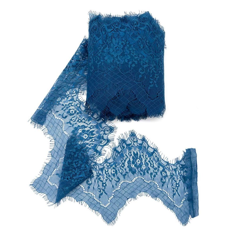 Кружево шантильи (реснички) 100 мм / 3 метра, на сетке, т.синий, 3AR692