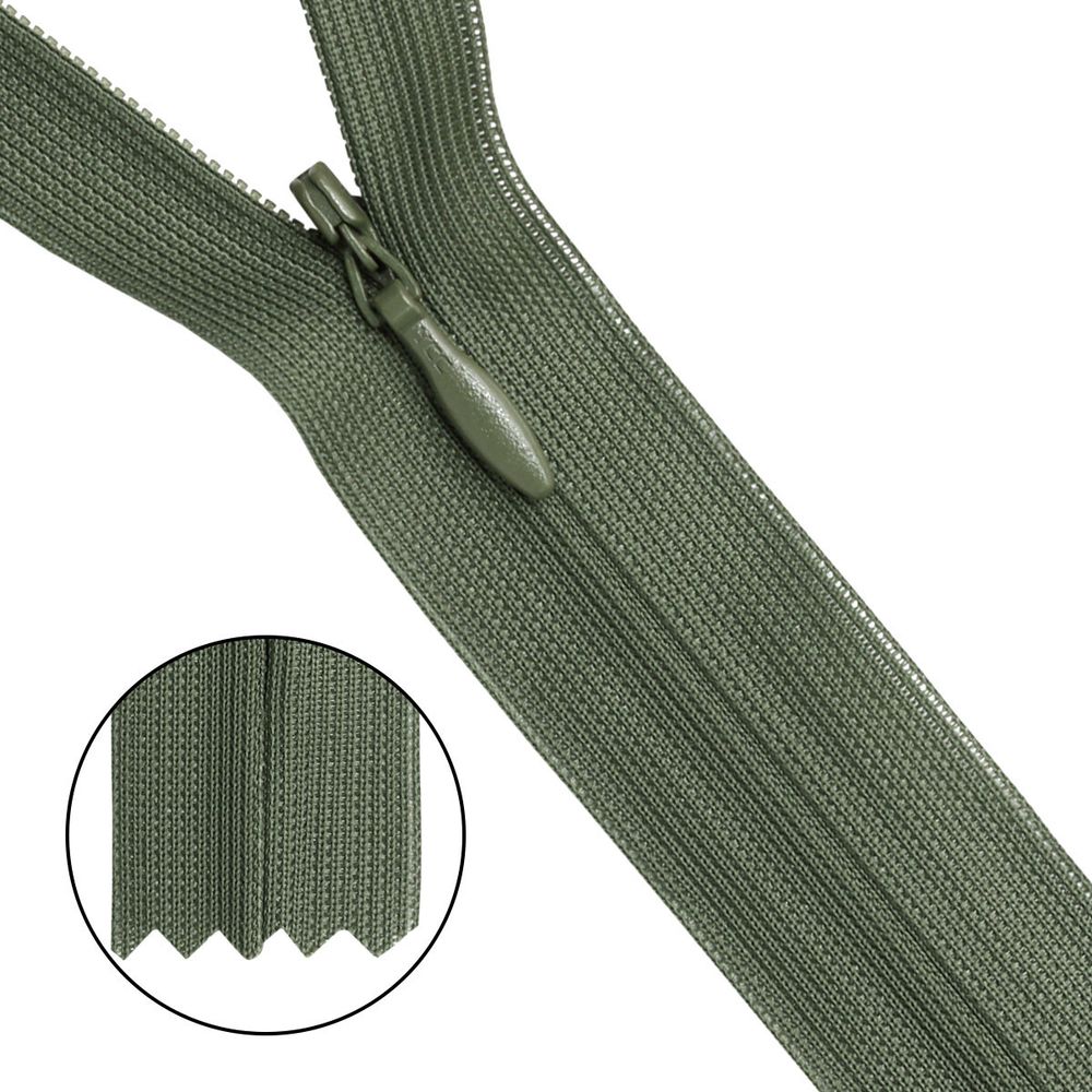 Молния потайная (скрытая) Т3 (3 мм) 1 зам., н/раз., 50 см, хаки, 31272 / 50, 10 шт