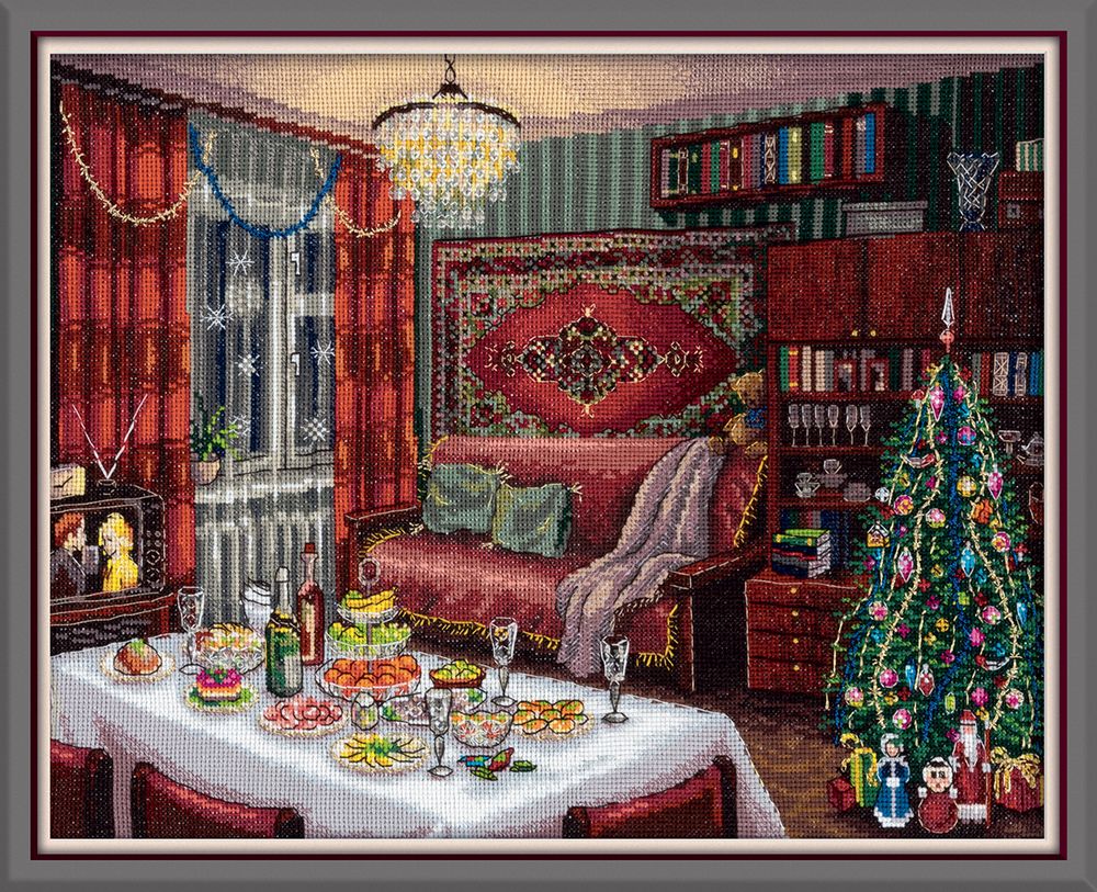 Набор для вышивания нитками Panna Золотая серия GM-7480, Новогодняя ностальгия, 40х27.5 см