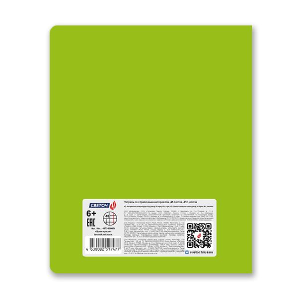 Тетрадь со справочным материалом Яркие краски, матовая ламинация +выбор. лак, A5+ 48 л. на скобе 65 г/м², белизна 100%, 10 шт, клетка, 00864 Английский язык, Светоч 48Т9