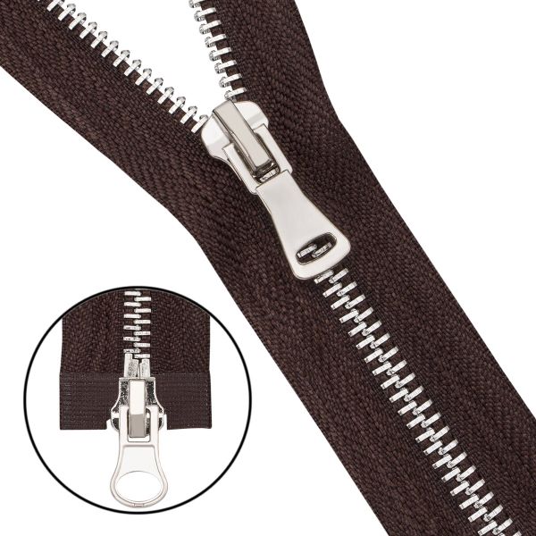 Молния металл Т5 (5 мм) 2 зам., разъем., 65 см, никель, 141 темно-коричневый, 6535-0310, 5 шт