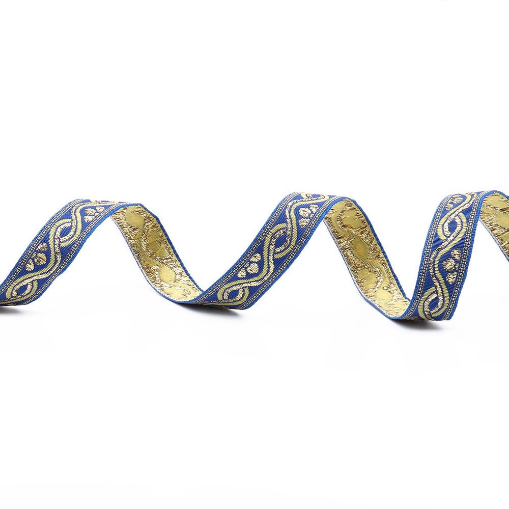 Лента (тесьма) жаккардовая 18.0 мм / 25±1 метров, с метанитом, рис. 9366, С1856Г17 синий/желтый