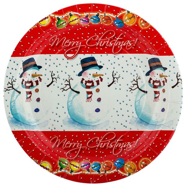 Тарелки бумажные Круглые 6х6 шт, 10- снеговик, Boomzee TRL-02