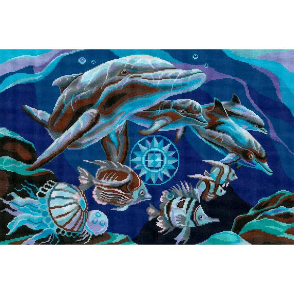 Набор для вышивания нитками Нитекс, Дельфины 42х27 см