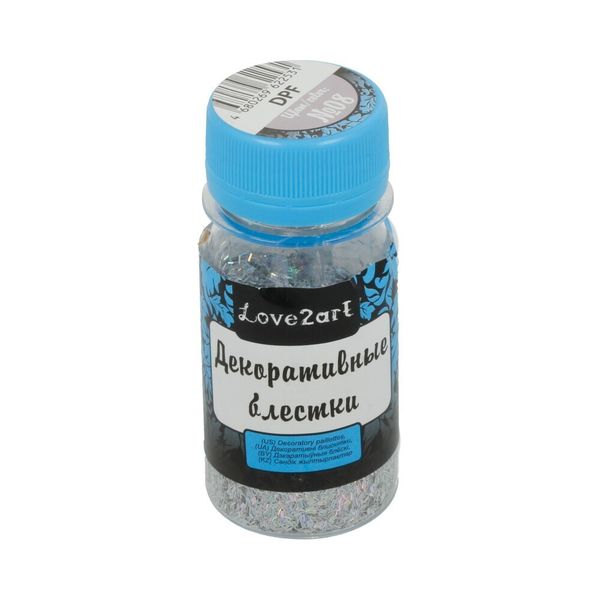Блестки декоративные 1.5х0.2 мм, 60 г (4х15 г), 08 серебряный голографик, Love2art DPF