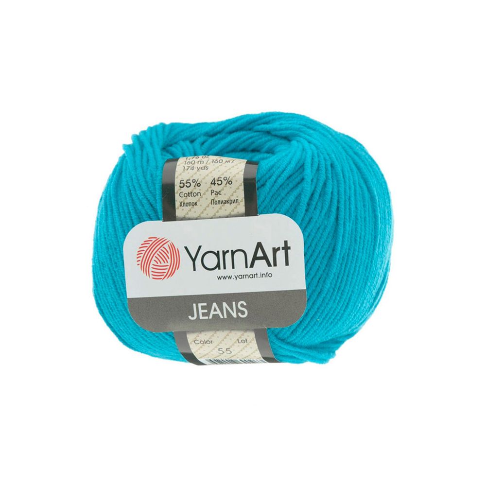 Пряжа YarnArt (ЯрнАрт) Jeans / уп.10 мот. по 50 г, 160м, 55 насыщенный голубой