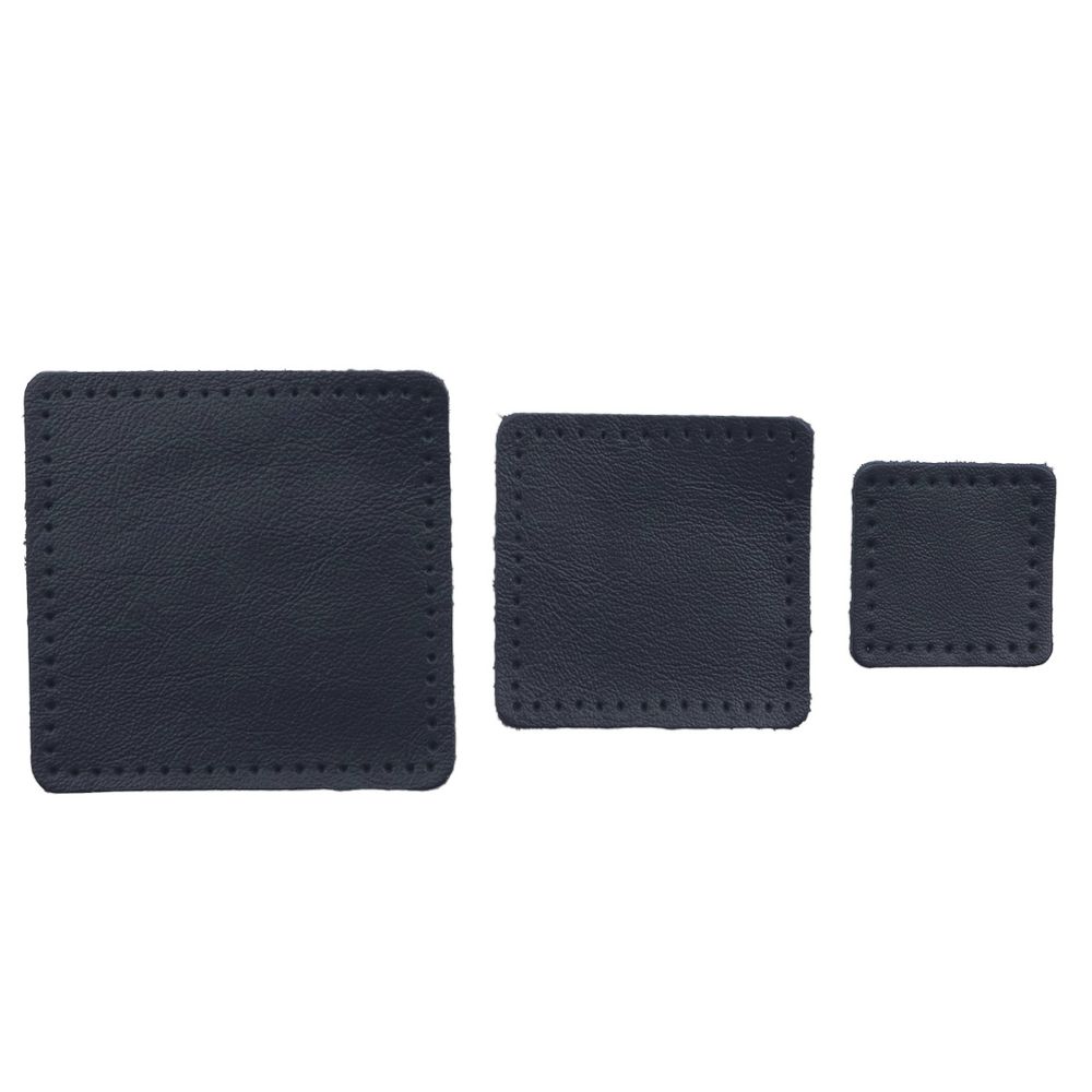 Набор заплаток пришивных из кожи, квадрат 4см, 6см и 8см, с перфорацией, 3 шт, 100% кожа (05 темно-синий), 9402