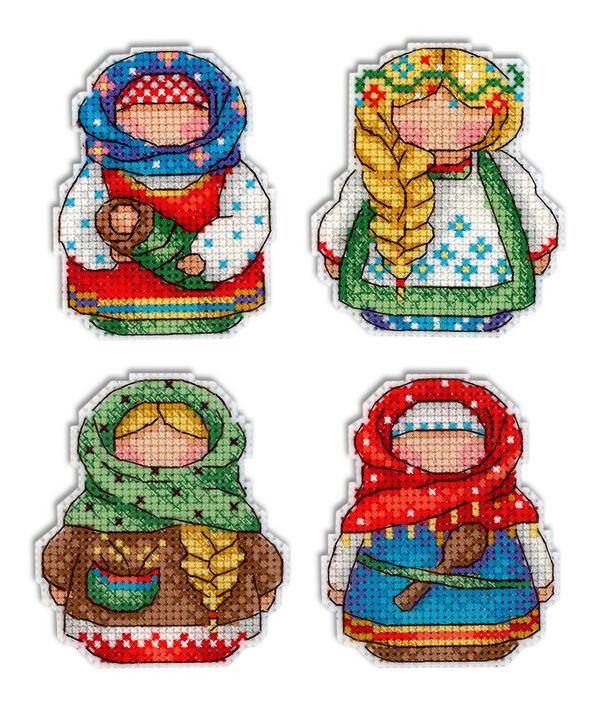 Набор для вышивания нитками МП Студия (Жар-птица), Русские обереги. Магниты 6х9 см