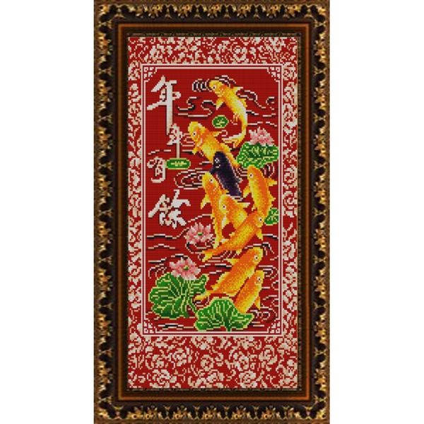 Рисунок для вышивания бисером Конек, 9909 9 рыбок богатства 25х45 см