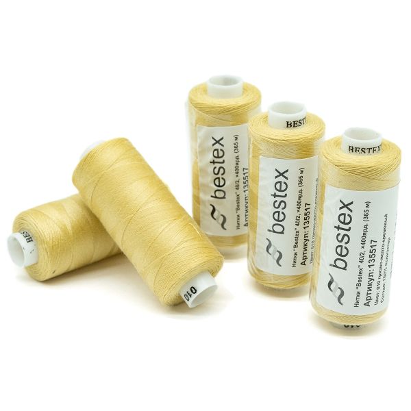 Нитки швейные бытовые Bestex 40/2, 365 м (400 ярд) / 10 кат., 010 светло-песочный
