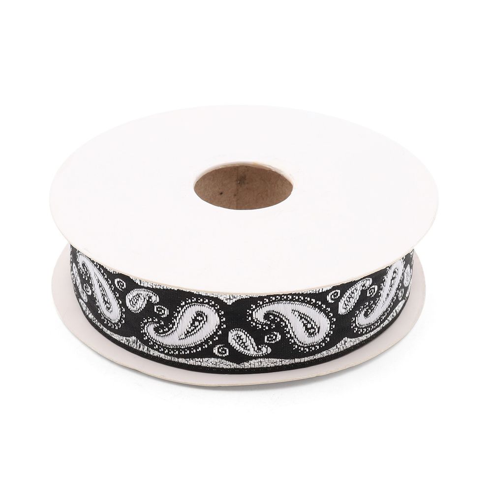 Лента (тесьма) жаккардовая 22.0 мм / 10±0.5 метров, Пейсли, 22807 черный/серебро