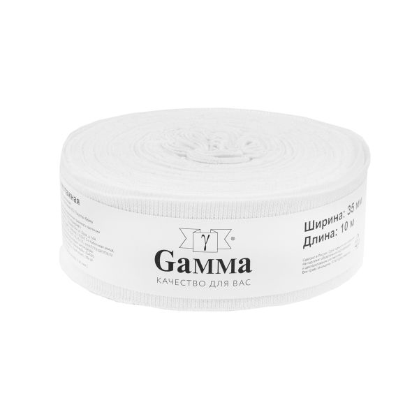 Косая бейка трикотажная 35 мм / 10 метров, № 001 белый, Gamma