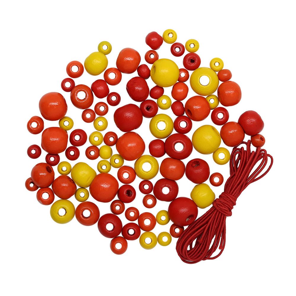 Бусины дерево набор со шнуром 6, 8, 10, 12 мм, красный микс, 21 г, 90 шт/упак, Astra&Craft, 160814
