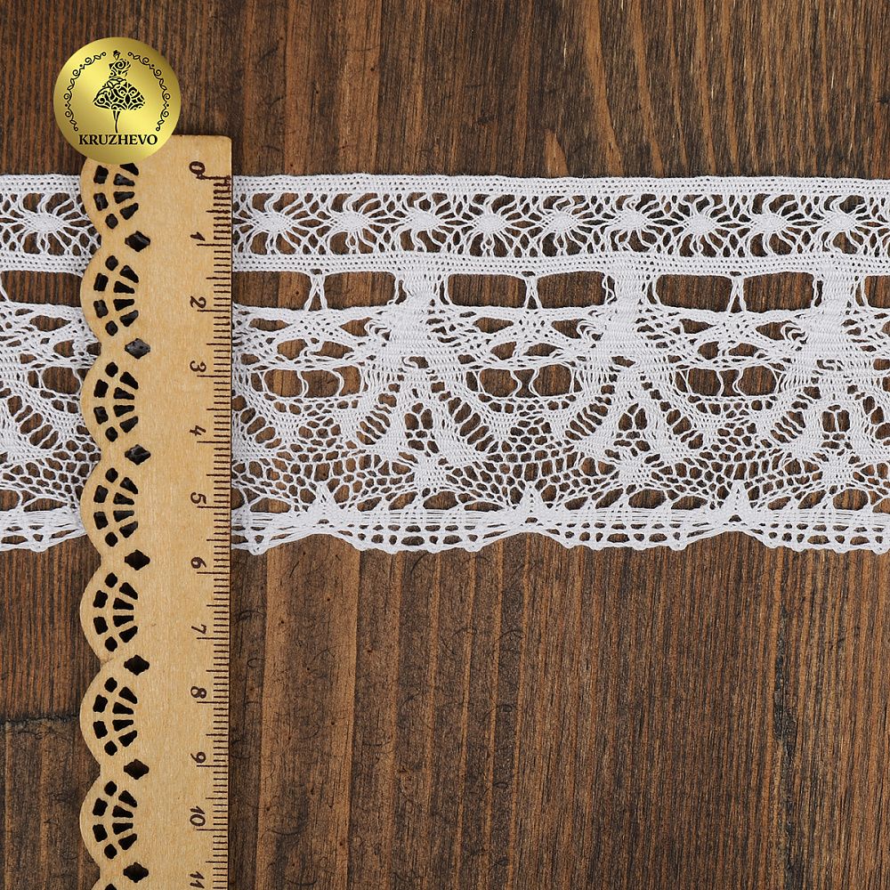 Кружево вязаное (тесьма) 60 мм / 10 метров, D1011, тонкая нить, цв.01 белый, Kruzhevo