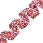 Лента (тесьма) жаккардовая 36.0 мм / 25±1 метров, Славянский орнамент Оберег, рис.9463 (белый/красный) С3806Г17