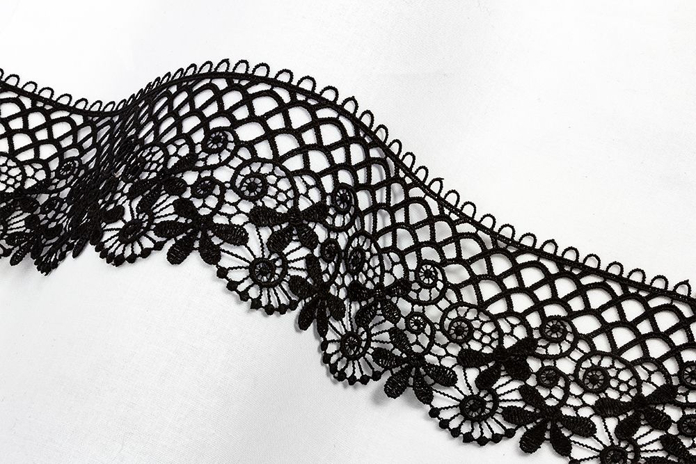 Кружево гипюр (плетёное) 88 мм / 10 м, черный, Gamma GGM-8801 Кружево гипюр (плетёное) 88 мм / 10 м, черный, Gamma GGM-8801