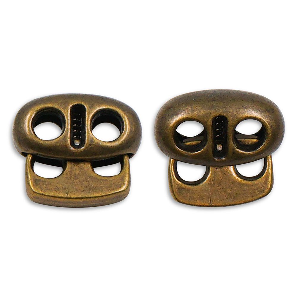 Фиксатор (зажим) для шнура металл плоский, 2 отв., 12х13.5 мм, (in ⌀3 мм), мет. цв.латунь, 20 шт