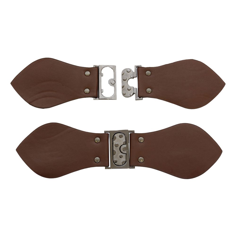 Фурнитура застежка для кардигана кожаная №2 коричневая 24см (черный никель), 2 шт