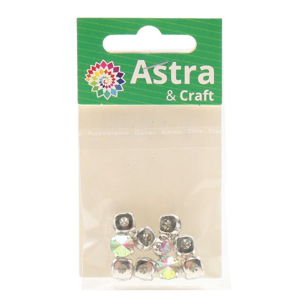 Хрустальные стразы в цапах круглой формы, белый c AB покрытием 8 мм, 10 шт. Astra&Craft, РЦ002НН8