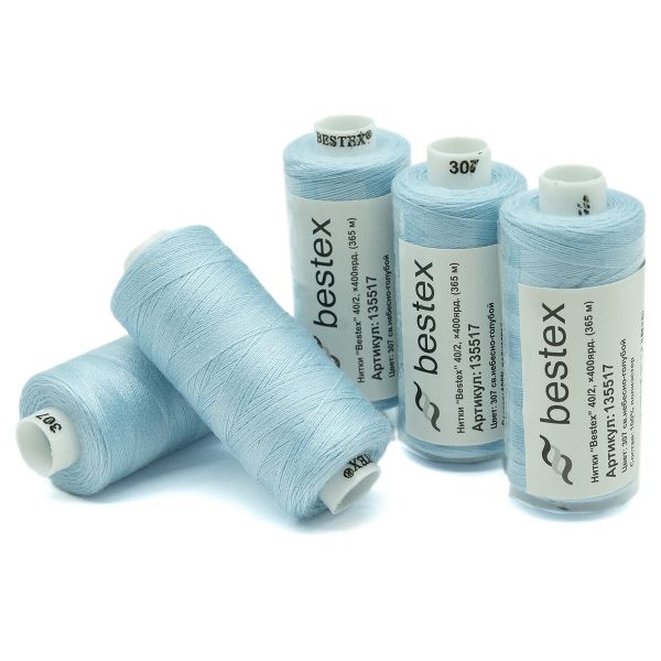Нитки швейные бытовые Bestex 40/2, 365 м (400 ярд) / 10 кат., 307 голубой иней