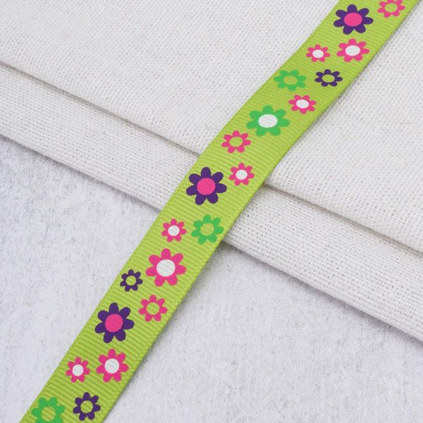 Лента репсовая (в рубчик) с рисунком 15.0 мм / 45.72 метра, ID 15131 цв.зел, 24541