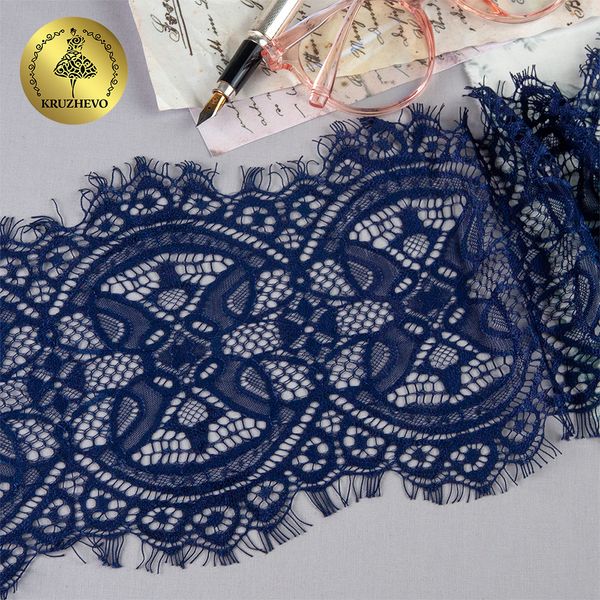 Кружево шантильи (реснички) 160 мм, диз. 816, цв.330 т.синий, уп. 30 м, по 3 м, Kruzhevo