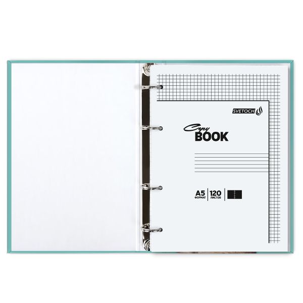 Тетрадь общая со сменным блоком, матовая ламинация A5 120 л. на 4 кольцах 65 г/м², белизна 100% 12 шт, клетка, 000658 Кот и пёс, Светоч ТЕТ120-002