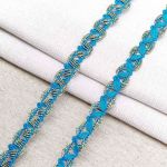 Тесьма отделочная 15 мм / 10 метров, вязаная, бирюза/золото, С884Г7