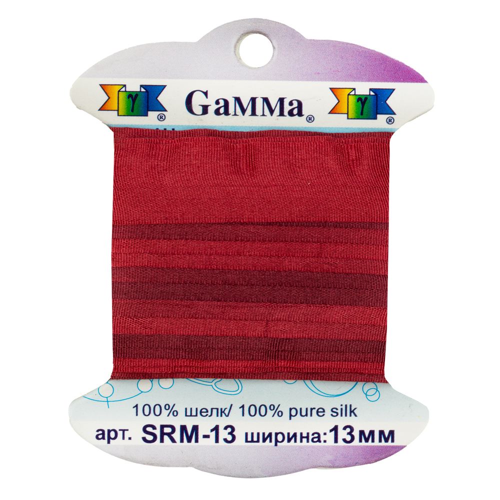 Лента (тесьма) шелковая 13.0 мм / 9.1±0.5 метров, M121 т.красный/бордовый, Gamma SRM-13
