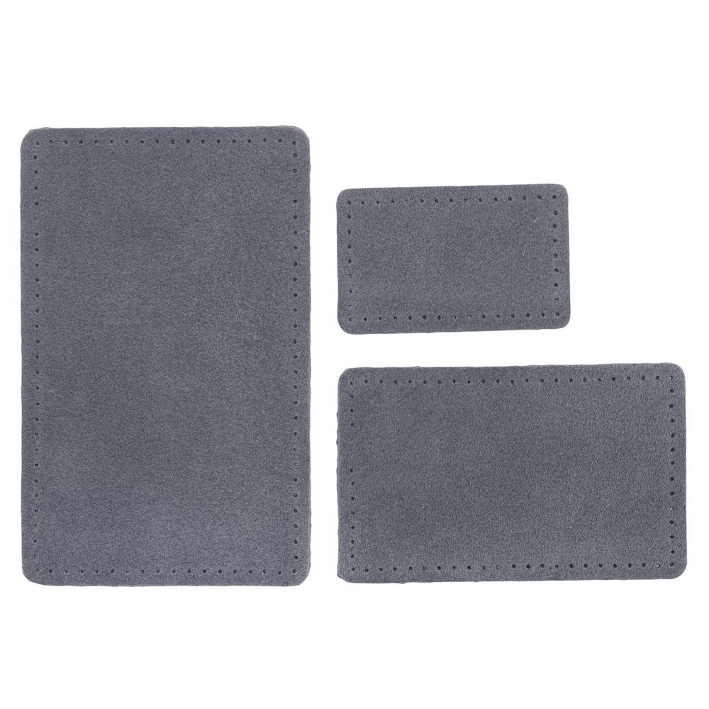 Набор заплаток пришив. из замши, прямоуг-к 4х6,4см, 6х9,6см, 8х12,7см, с перфорацией, 3 шт (26 серый), 59403