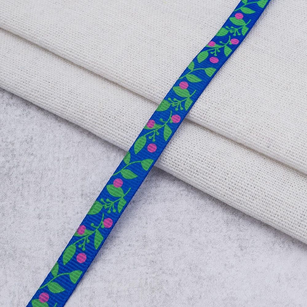 Лента репсовая (в рубчик) с рисунком 10.0 мм / 45.72 метра, ID 10114, цв. син, 24514