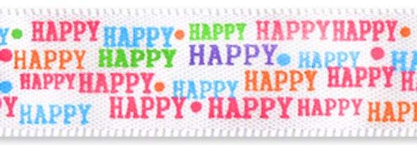 Лента атласная с рисунком 12.0 мм / 22.8±1 метра, W4/001 happy/белый, Gamma ALP-123