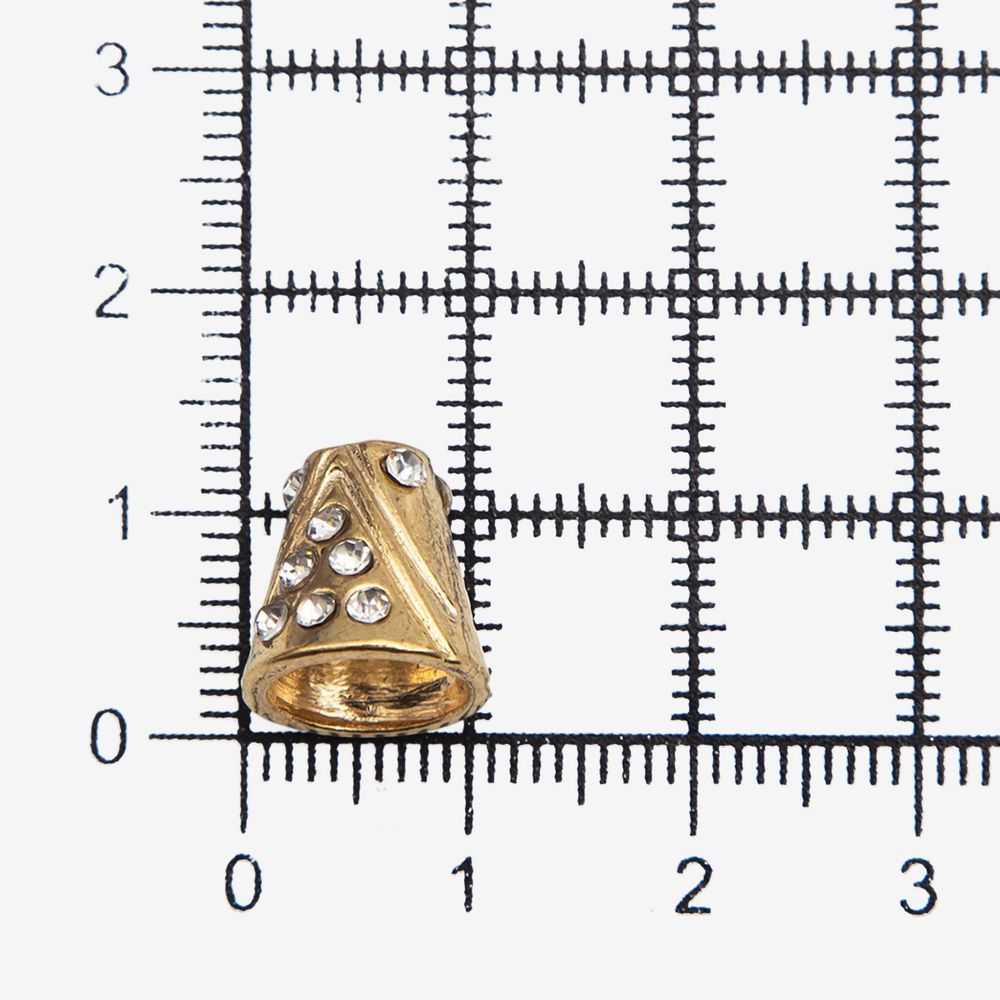 Наконечник для шнура металл колокол со стразами ⌀3,5/8 мм, 11х11 мм (золото), 20 шт
