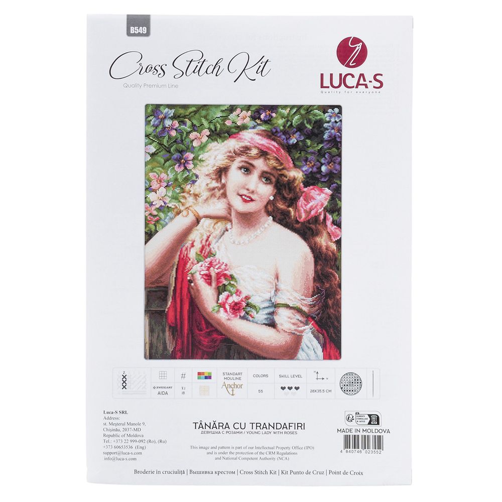 Набор для вышивания нитками Luca-S B549, Девушка с розами, 28х35,5см