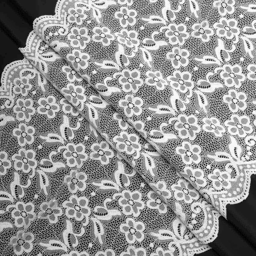 Кружево бельевое эластичное 400 мм / 3.4 метра, цвет белый