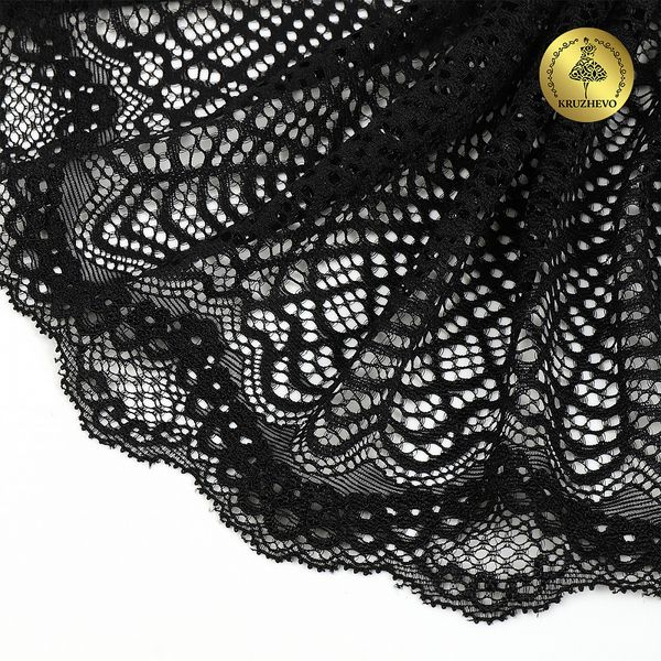Кружево бельевое эластичное 190 мм / 3 м, 6389, цв.02 черный, Kruzhevo