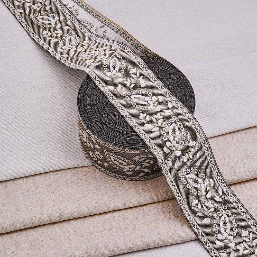 Лента (тесьма-бордюр) жаккардовая 60.0 мм / 25±1 метров, 5 бежевый, 3AR2679