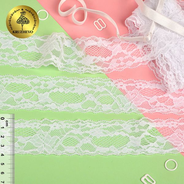 Кружево эластичное (стрейч) 13 мм, 271, цв.белый уп. 18,3 м, Kruzhevo