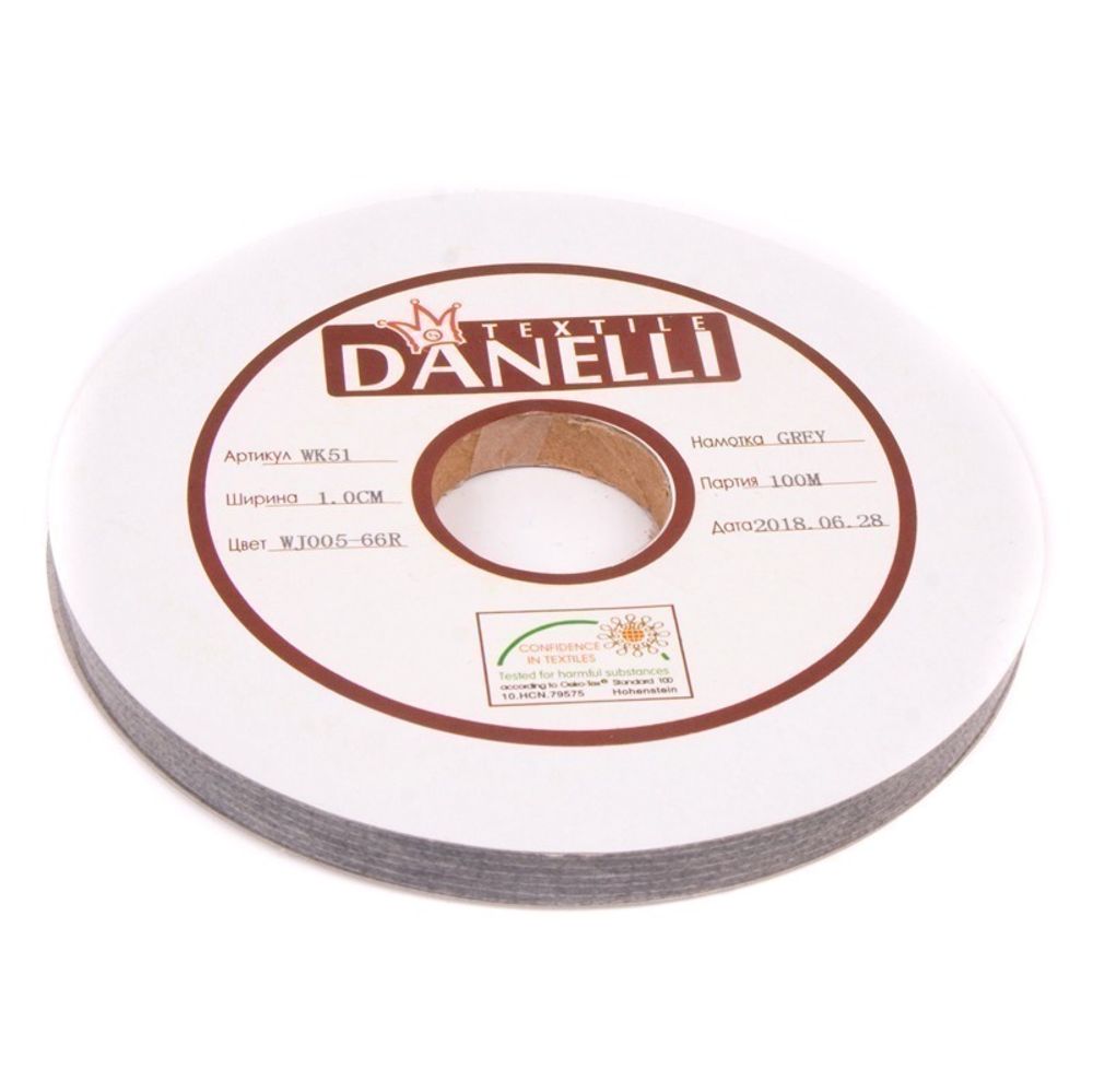 Лента клеевая нитепрошивная по долевой 45 г/м², 10 мм, точечный клей PA+PES, 100 метров, серый, L4YP44, Danelli, OEKO-TEX®