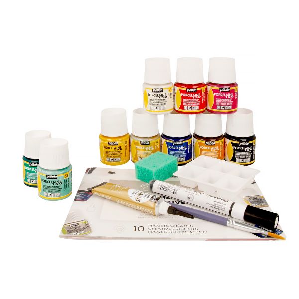 Набор красок Porcelaine 150 Коллекция по фарфору и керамике под обжиг с аксессуарами 10 цв. 45 мл, 758471, Pebeo