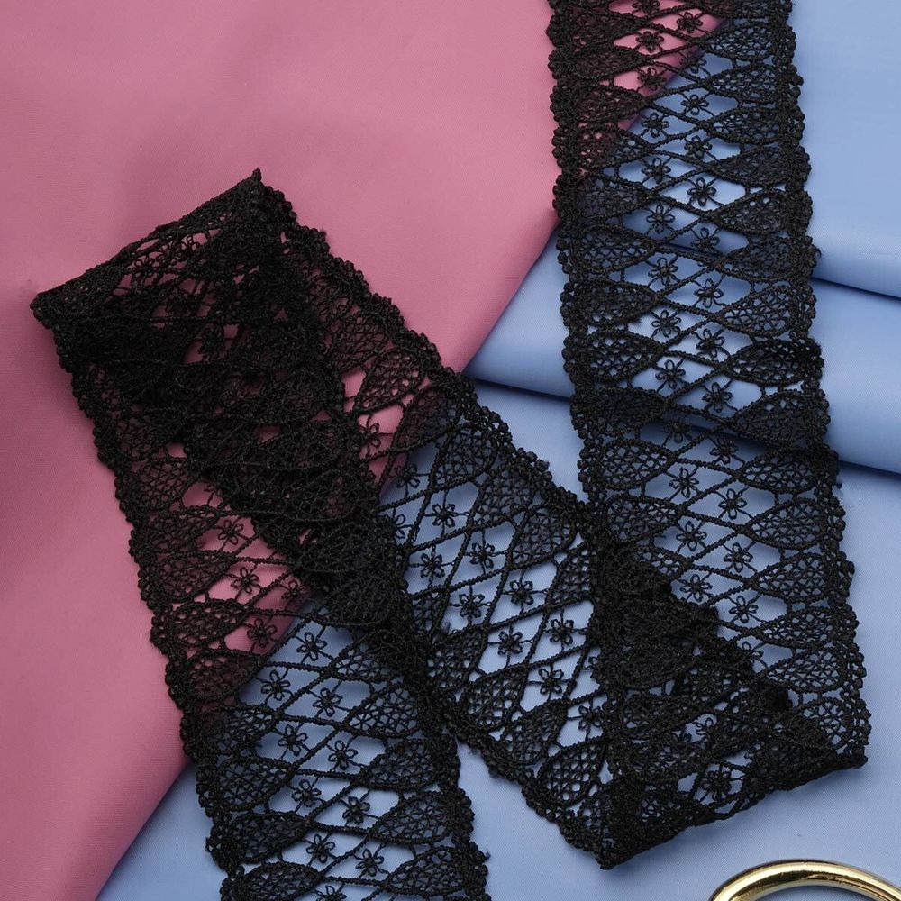 Кружево гипюр (плетёное) 50 мм / 13.7 метров, черный, 3AR1425
