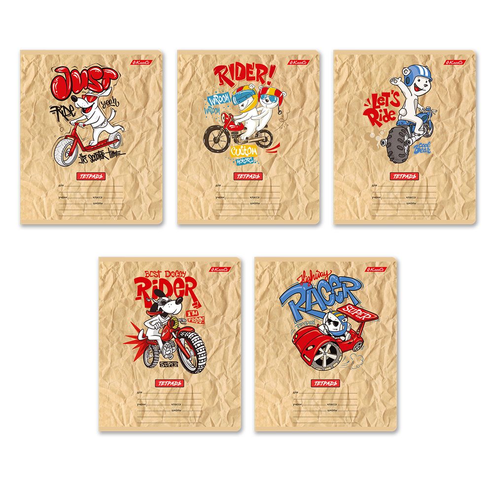 Тетрадь ученическая школьная, выборочный лак, A5+ 12 л. на скобе 65 г/м², белизна 100%, 25 шт, клетка, 000702 Весёлый Райдер, Светоч 12ТЕТк-003