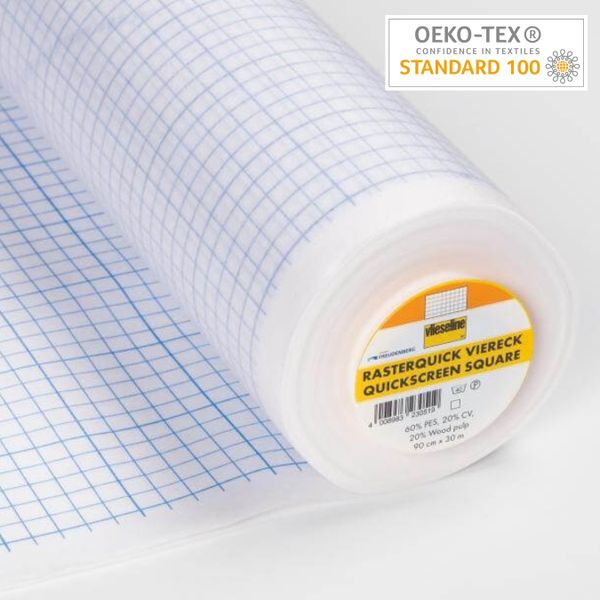 Флизелин для пэчворка с нанесенными линиями Freudenberg Rasterquick Viereck 50 г/м², 90 см / 3 метра, квадрат 1*1 см, 53005241_фасовка