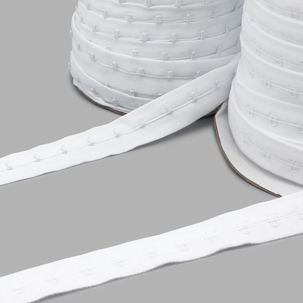 Застежки для бюстгальтера текстильные на ленте (1 ряд) 25 мм / 45.7 метра, шаг 15 мм, 43 г/м, белый, 7221-6121