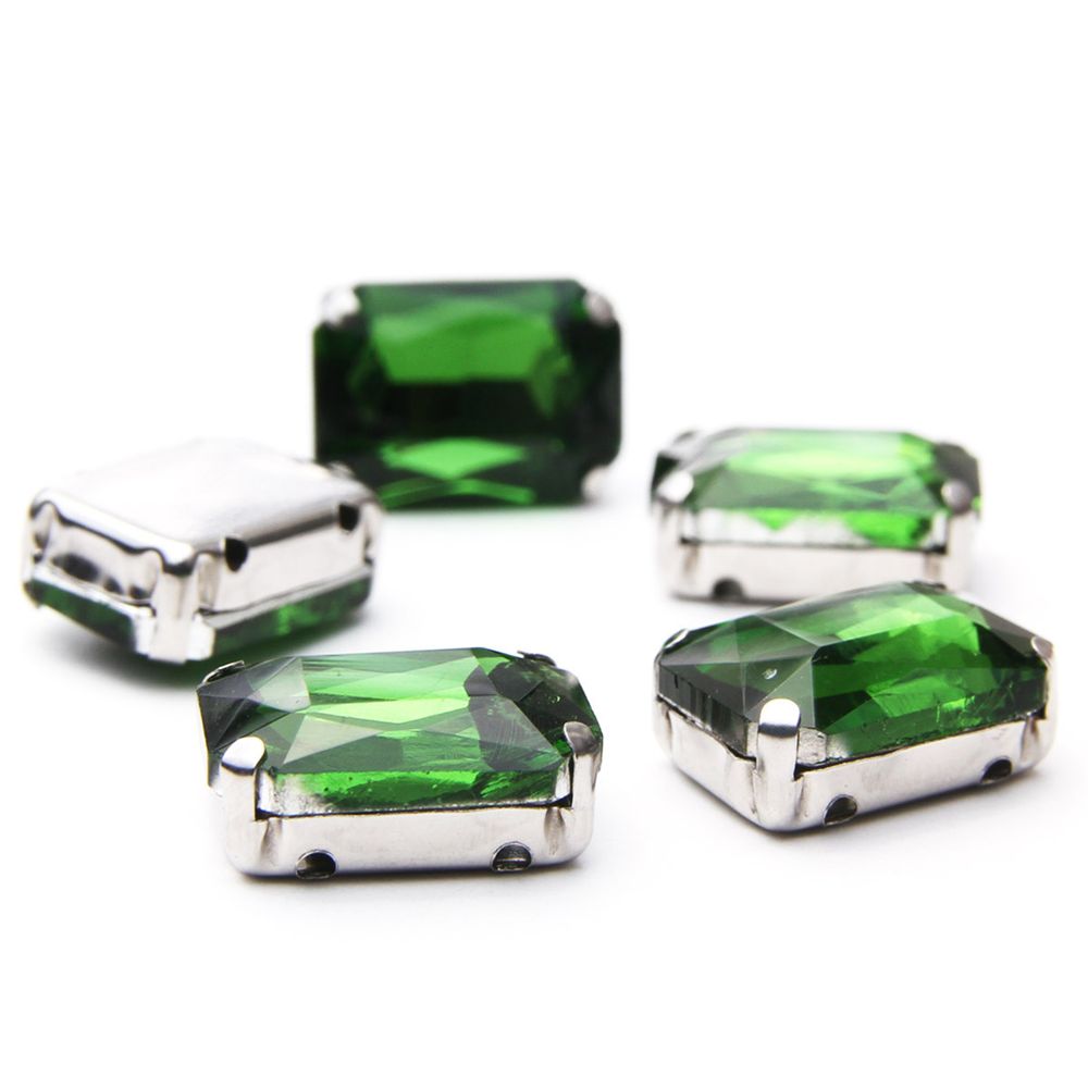 Хрустальные стразы в цапах прямоугольные (серебро) изумрудный 10х14мм, 5 штук Astra&Craft, ПЦ007НН1014