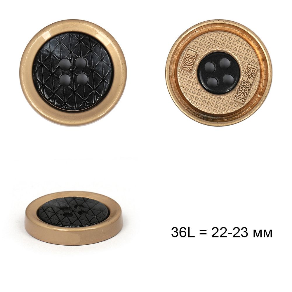 Пуговицы металл 4 прокола 36L = 22-23 мм, TBY.L-1238-2.5 цв.черный с золотом, 50 шт